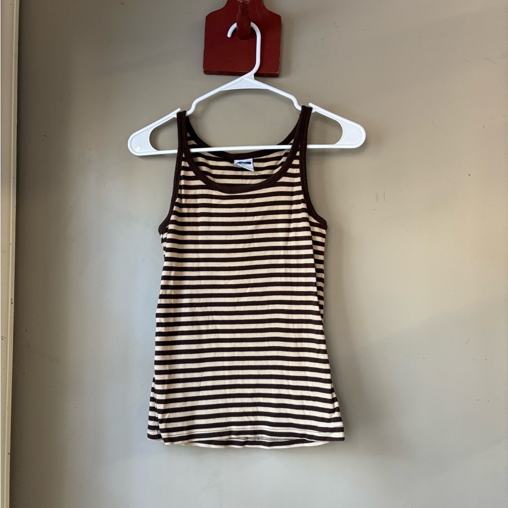 Old Navy Y2K Brown & Tan Striped 100% Cotton Tank Top M